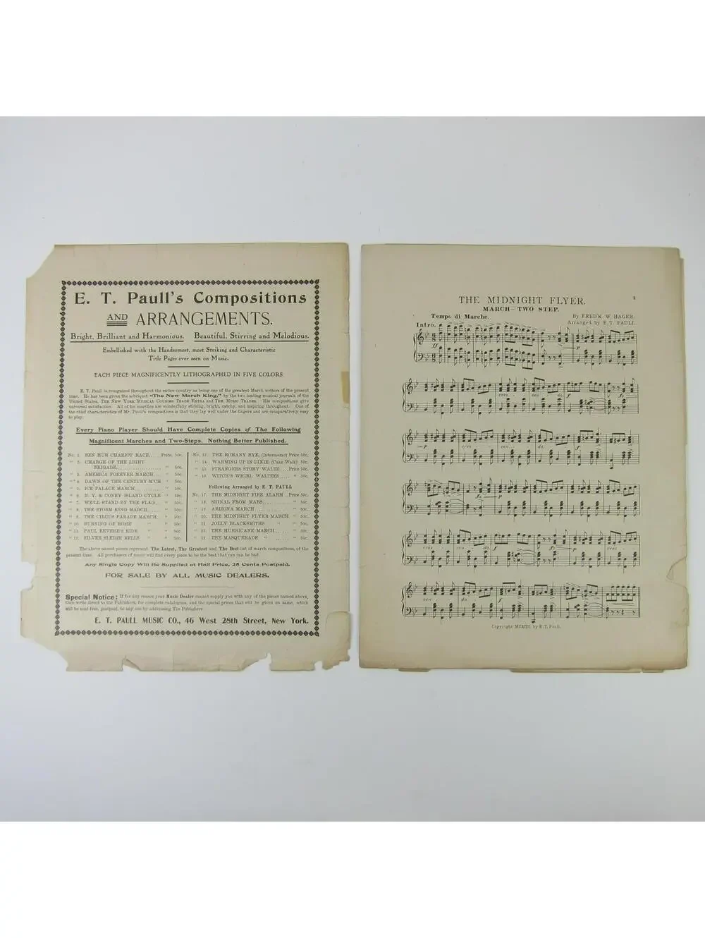 Sheet Music The Midnight Flyer March Two Step Frederick W. Hager Antique 1903